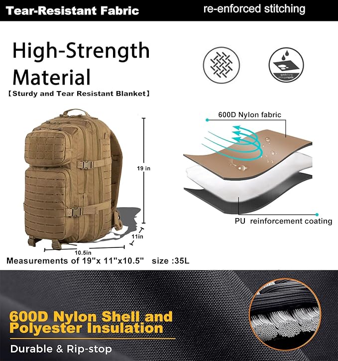 Military Tactical Backpack for Men 35L Small Molle System Water Resistant 3 Day Survival Assault Pack for Bug Out Bag Rucksack Travel Hiking Camping Gym Range Trekking Hunting Sport Work (Tan)