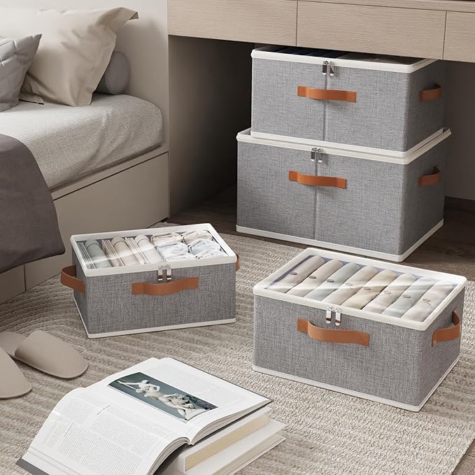 OUTBROS Large Storage Bins with Lid Foldable Bags Wardrobe Organiser with Handle and Zipper Used for storing clothes blankets pillows 19.7 x 15.7 x 11.8 inch 2-Pack