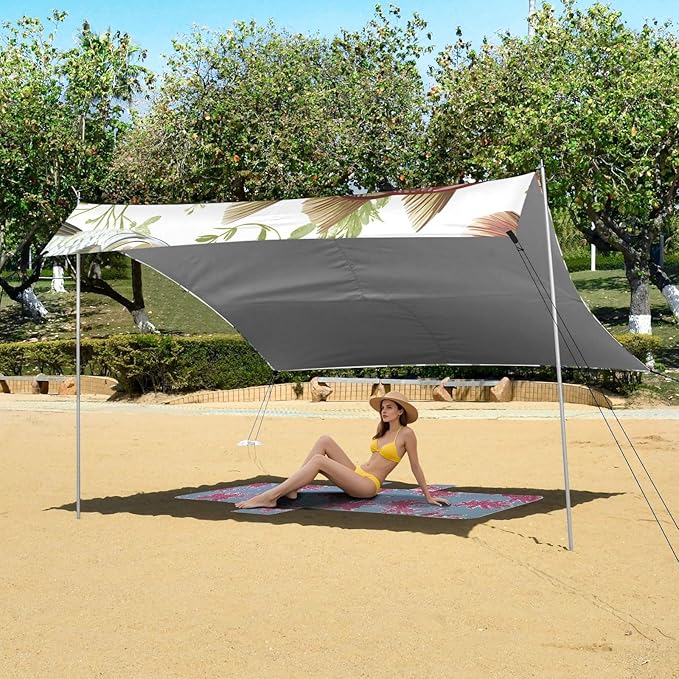 Dfgfhfgjhgh Stable Beach Tent UPF50+ Protection Lightweight Sun Shelter Includes Sand Shovel Sandbags Stability Poles for Camping Fishing Backyard Fun
