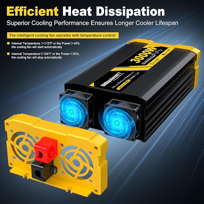 3000W Pure Sine Wave Inverter24V DC to 120V AC–Heavy Duty Power Inverter for TruckRVOff-Grid Solar EnergyElectric Drill Microwave Dishwasher and Heater with Led Display and Remote Monitoring