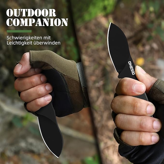 Omesio Neck Knife 5.82 Small Fixed Blade Tactical Knife Compact Full Tang EDC Neck Knife with Sheath and Clip Nessmuk D2 Steel G10 Handle Mini Knife Necklace for Outdoor Hiking Camping