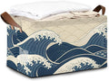 Ocean Waves Storage Bin with Handles Basket Storage Organizer for Shelves Closet Nursery Book Laundry Hamper &amp Home Decor