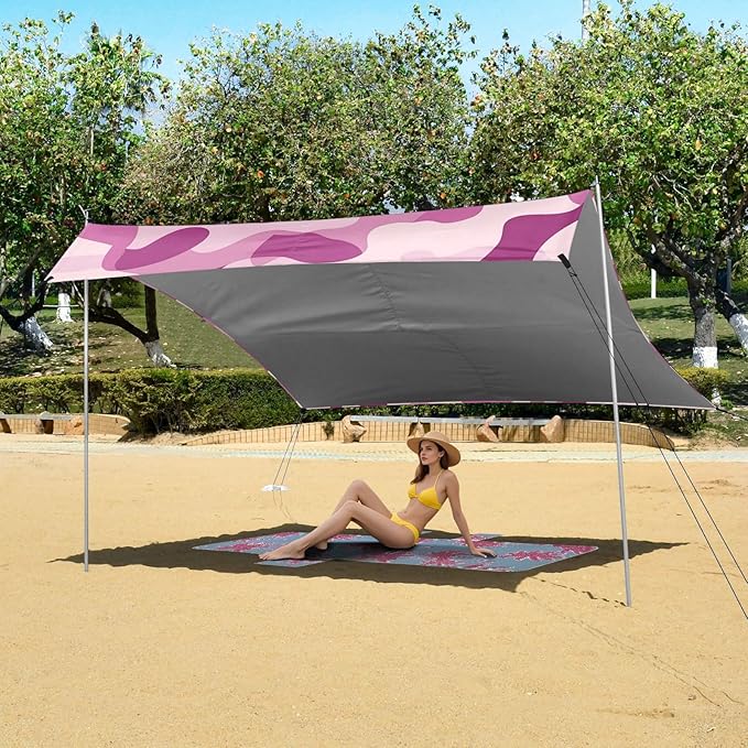 Lavender Purple Stable Beach Tent UPF50+ Easy Setup Sun Shelter with Carrying Bag for Backyard and Camping