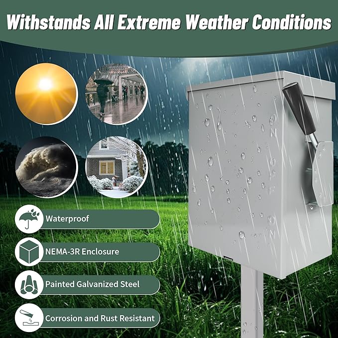 200-Amp Generator Transfer Switch 3 Pole 120/240V Manual Transfer Switch for Home Generator 48000 W Heavy Duty Double-Throw Power for Outdoor＆Indoor Meeting NEMA 3R Standards