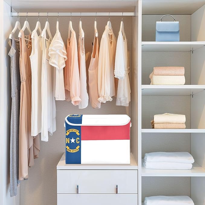 Nc North Carolina State Flag Storage Bin with Lid Stackable Organization Bins Shoe Boxes with Lids for Office Supplies