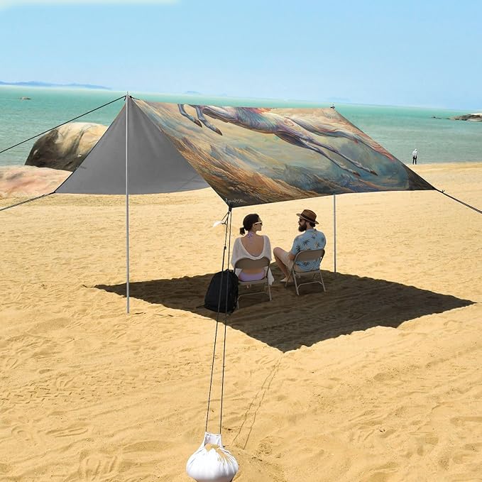 ALAZA Rainbow Uniron Horse Beach Tent Sun Shelter UPF50+ Protection Beach Shade Canopy w/ 4 Sandbags for Outdoor Camping Fishing Backyard Fun Picnic 10x9 ft
