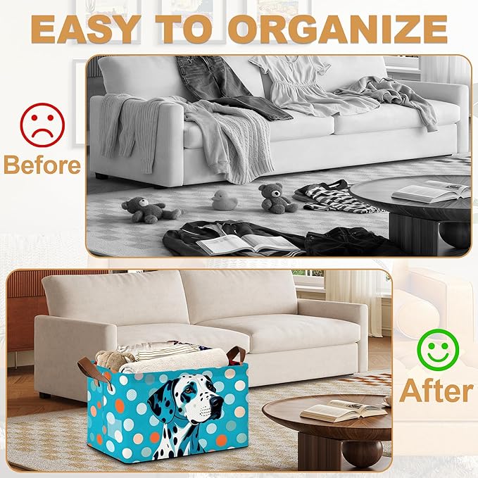Storage Bin with Handles Blue-Spotted Dog Cute Animal Collapsible Laundry Baskets for Books Laundry - Use in Nursery Closet Organizers and Storage Blanket Basket