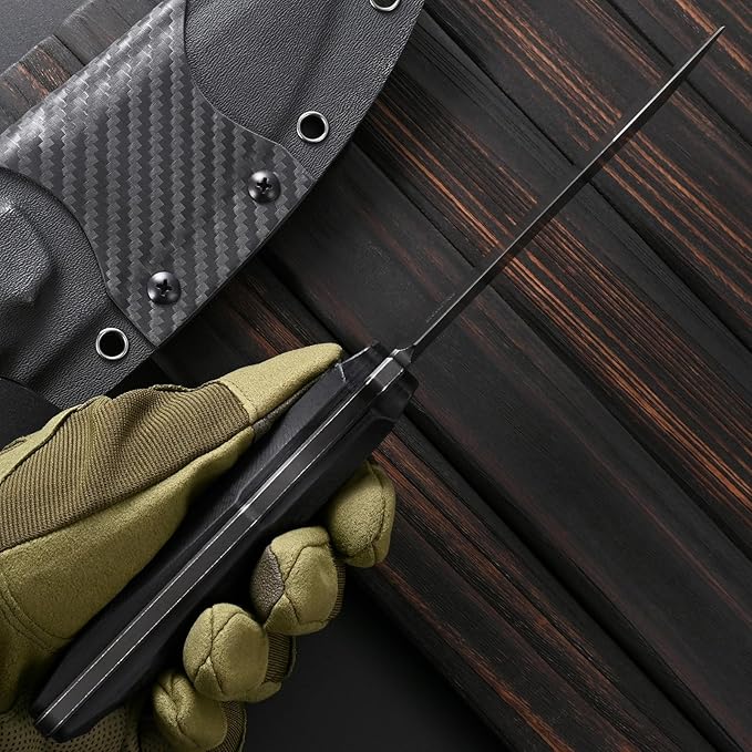Sitivien ST32 Fixed Blade Knife AUS-10 Black Stonewashed Steel Carbon Fiber Handle Full Tang Knife for Outdoor Working Camping Hunting Fishing(Black)