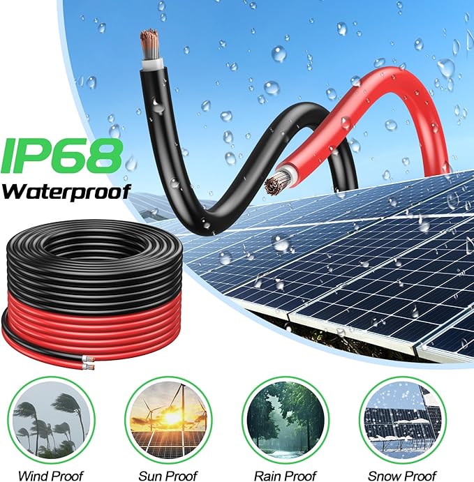 10AWG(6mm²) 100FT Solar Panel Extension Wire with Four Pairs Waterproof Male &amp Female Connectors with Solar Connector Caps Solar Extension Cable for RV Home Boat Car