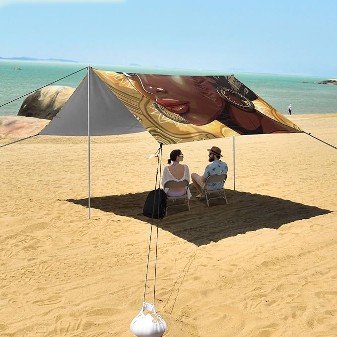 ALAZA Tribal African Woman Beach Tent Sun Shelter Portable Canopy Sunshade for Outdoor Camping Picnics Backyard Fun 10x9 ft