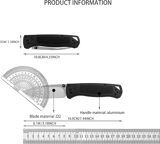 7.4-inch Button Lock Folding Knife with D2 Steel Blade and Aviation Aluminum Handle. Thumb Stud Manual Open. EDC Outdoor Camping Fishing Knife. Adventure Tool. Gift for Men.