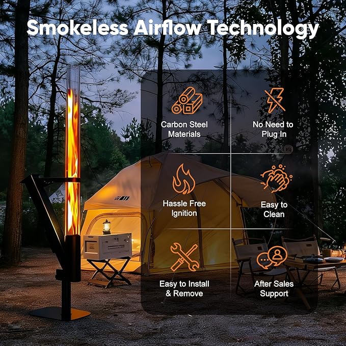 Rayzi New Rocket Stove 58 Inch Smokeless Wood Pellet Patio Heater Wood Pellet Fire Pits for Outside Portable Pellet Heater for Patio/Garden/Backyard/Outside Restaurant/Bonfire Party/Beach