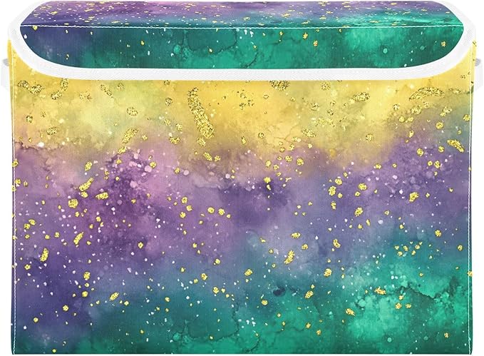 Mardi Gras Background Fabric Storage Bins with Lids and HandleFoldable Storage Bins with LidsCloset Organizers for Clothes Storage Room Organization Office Storage Chest Organizer