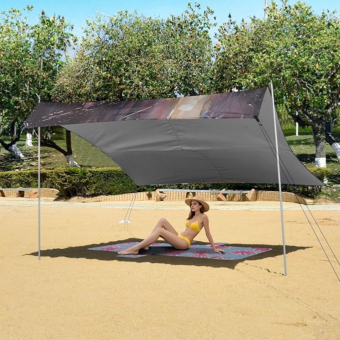 ALAZA Basketball Painting Art Beach Tent Sun Shelter UPF50+ Protection Beach Shade Canopy w/ 4 Sandbags for Outdoor Camping Fishing Backyard Fun Picnic 10x9 ft