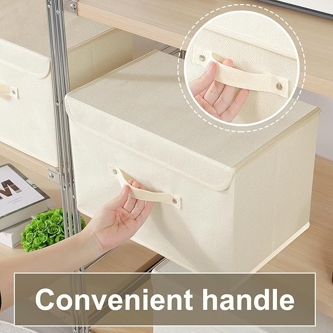 Fabric Storage Bins Cube Organizers with Flip-Top Lid and HandlesStorage Boxes for Organizing HomeOfficeand ClosetBeige3 Pack 15 x 9.8 x 9.8 in