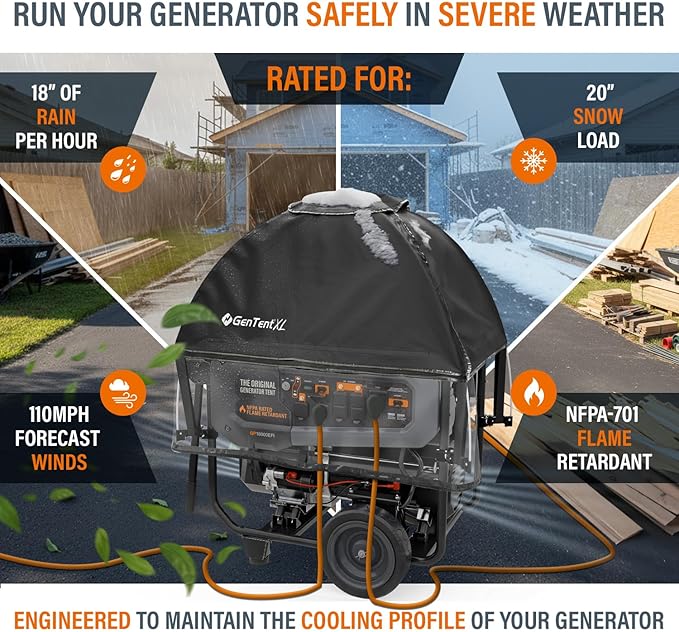 GenTent XL Open Frame Running Cover – Universal Kit Generator Tent for Larger Generators (Black XL - Standard)