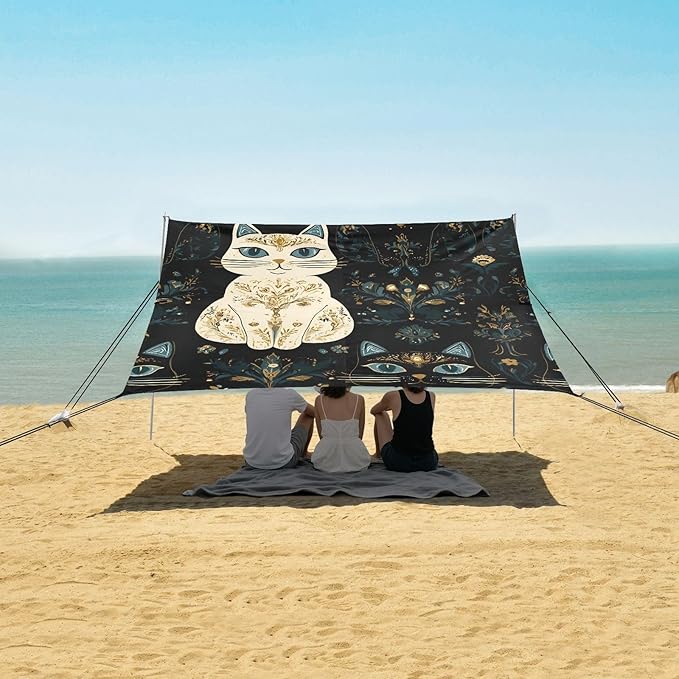 ALAZA Dousan Cat Pattern Beach Tent Sun Shelter Portable Canopy Sunshade for Outdoor Camping Picnics Backyard Fun 10x9 ft