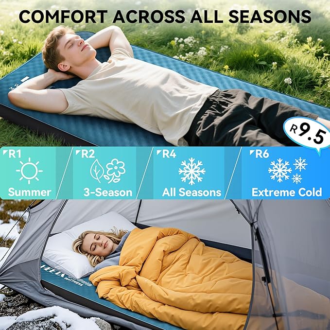 HEETA 2-Pack Waterproof Fanny Pack Waterproof Pouch Dry Bag for Phone (Black &amp Grey) Bundled with Self Inflating Sleeping Pad with Electric Pump 4 Ultra Thick Memory Foam Camping Mattress