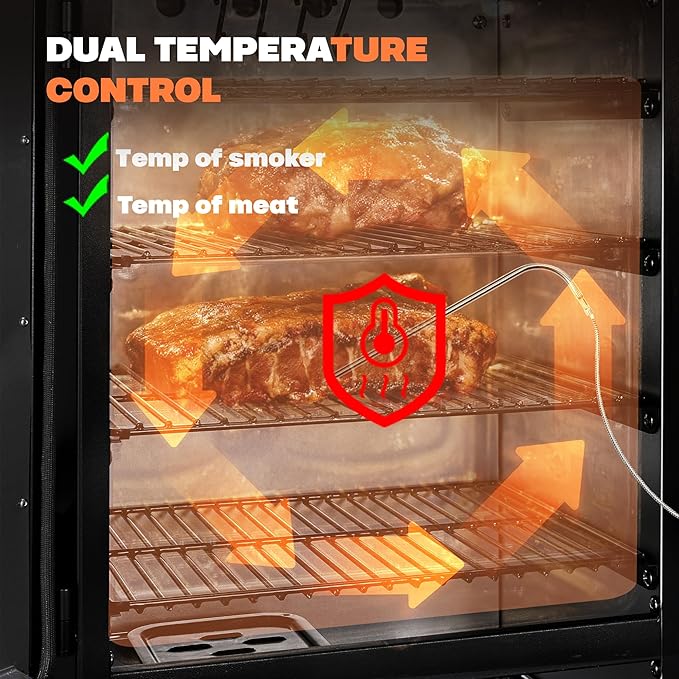 Digital Electric Smoker with Cover LED Display Build in Meat Probe Large Capacity BBQ Smokers 4 Racks Smoke More with 633 sq in Cooking Area