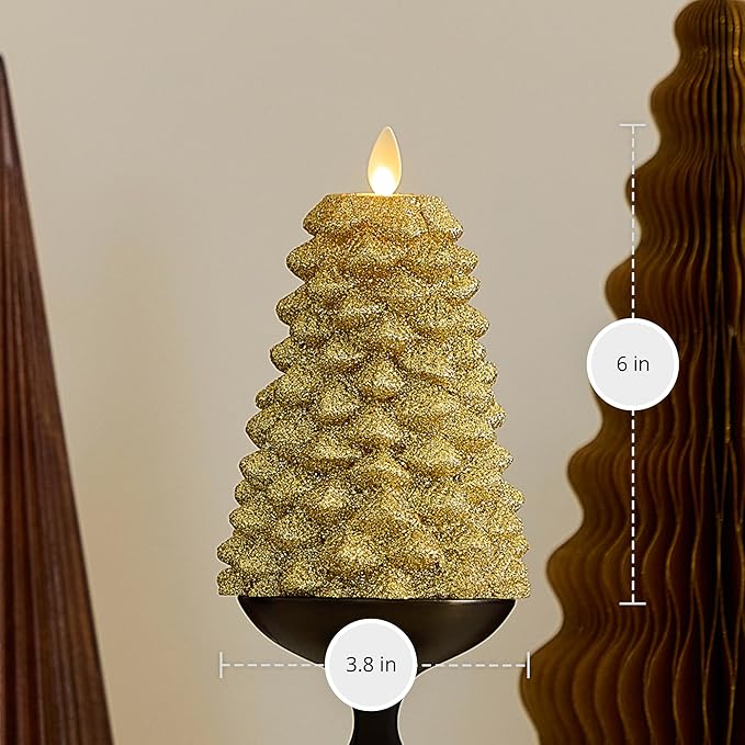 Luminara Rich Gold Glitter Flameless LED Candle North Tree Moving Flame Pillar (3.8 x 6)