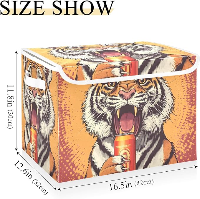 Storage Cube with Lid Animal with Drink Print 16.5×12.6×11.8 IN Collapsible Large Capacity Foldable Storage Basket Bin Organizer
