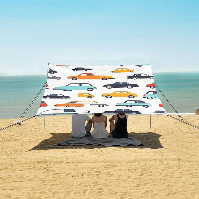 ALAZA Cars Seamless Pattern Beach Tent Sun Shelter Portable Canopy Sunshade for Outdoor Camping Picnics Backyard Fun 10x9 ft