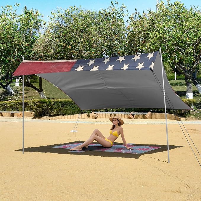 ALAZA Bald Eagle USA Flag Beach Tent Sun Shelter UPF50+ Protection Beach Shade Canopy w/ 4 Sandbags for Outdoor Camping Fishing Backyard Fun Picnic 10x9 ft