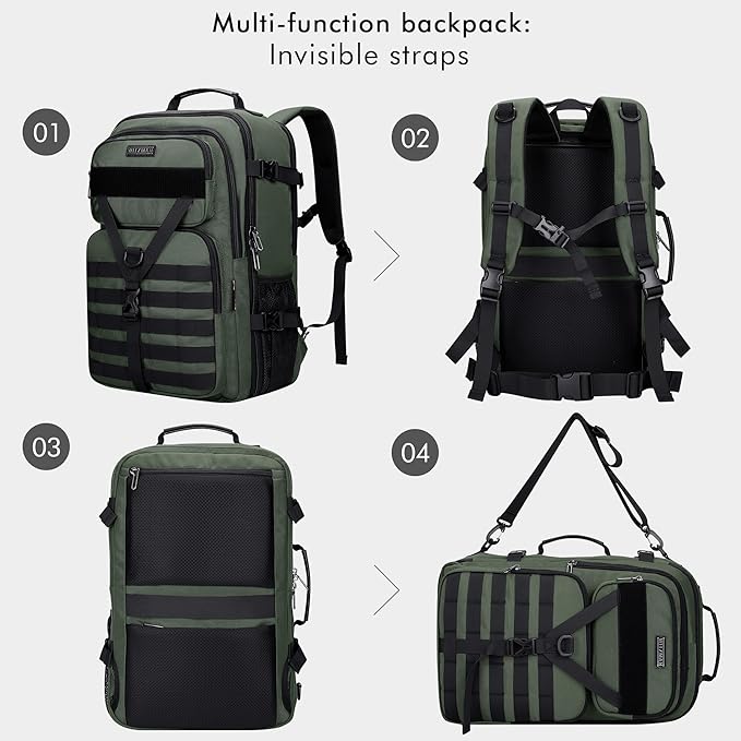 WITZMAN Carry On Travel Backpack for Men Large Convertible 45L Fit 17 Inch Laptop Backpack 3 in 1 Bag for Airline Approved(B688 Light Green)