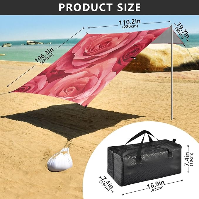 ALAZA Red Rose Seamless Beach Tent Sun Shelter Portable Canopy Sunshade for Outdoor Camping Picnics Backyard Fun 10x9 ft