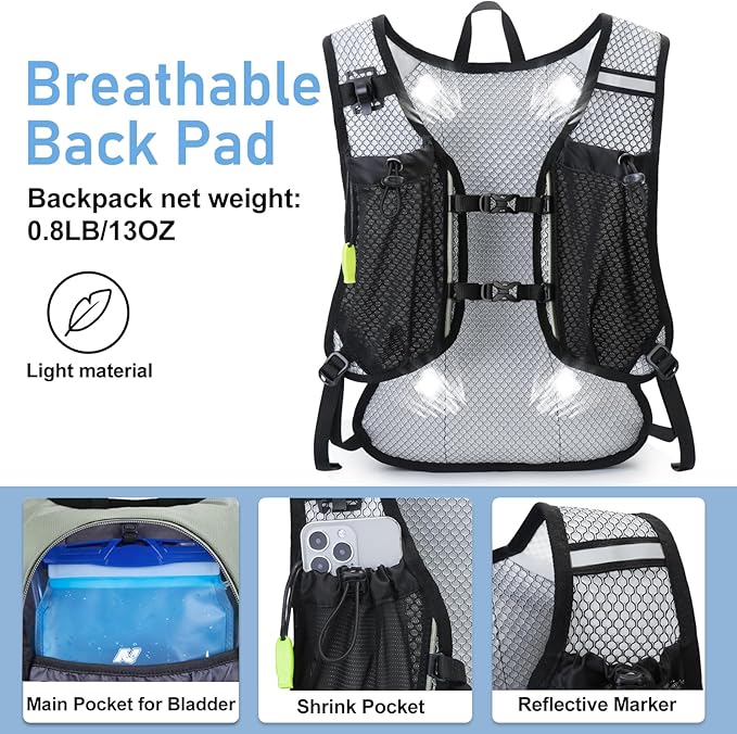 Lightweight Hydration Backpack Running Backpack with 2L Water Bladder Hydro Water Daypack for Cycling Hiking Rave for Men Women
