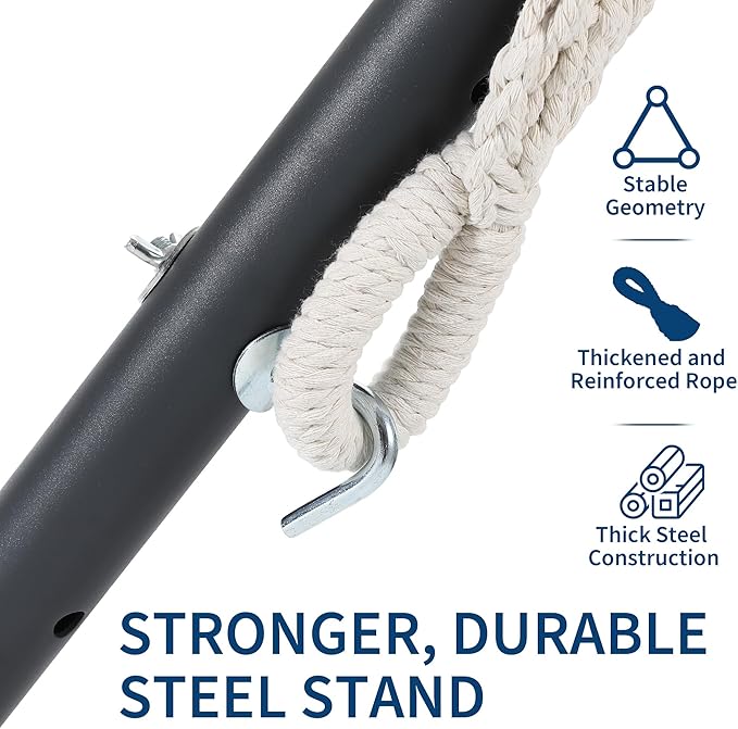 GAOMON Double Hammock with Steel Stand for Outside Portable Space Saving for Indoor Outdoor Patio w/Carrying Bag 450 lbs Capacity - Blue&ampWhite Stripes