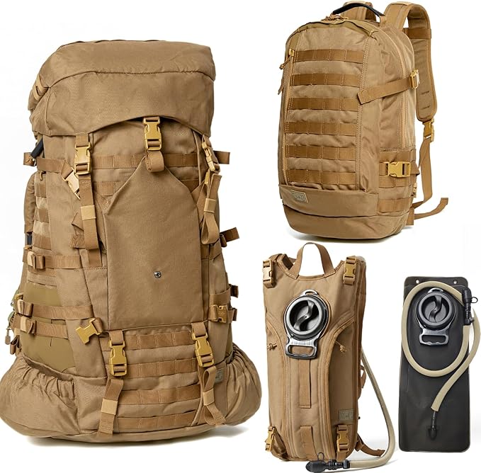 MT Military Army Large Rucksack with Detacheable Assault Backpack Hydration Pack Shoulder Straps and Waist Belt Metal Frame | Detacheable Hydration Pack Shoulder Straps Waist Belt Metal Frame