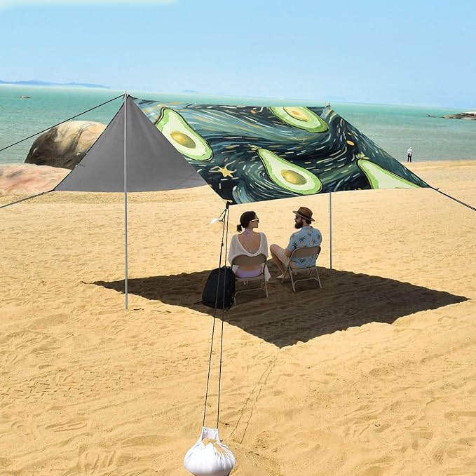 ALAZA Avocado Starry Night Galaxy Beach Tent Sun Shelter Portable Canopy Sunshade for Outdoor Camping Picnics Backyard Fun 10x9 ft
