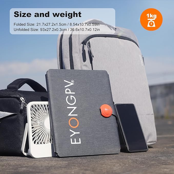 EYONGPV 36W Portable Foldable Solar Panel with Croc-Eye USB-C PD Fast Charging Output IP67 Waterproof Compact Solar Charger for Phones Power Banks Camping Hiking Backpacking