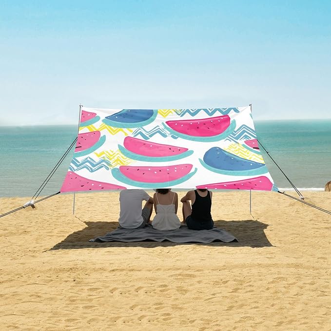 ALAZA Pink Blue Watermelon Pattern Beach Tent Sun Shelter Portable Canopy Sunshade for Outdoor Camping Picnics Backyard Fun 10x9 ft