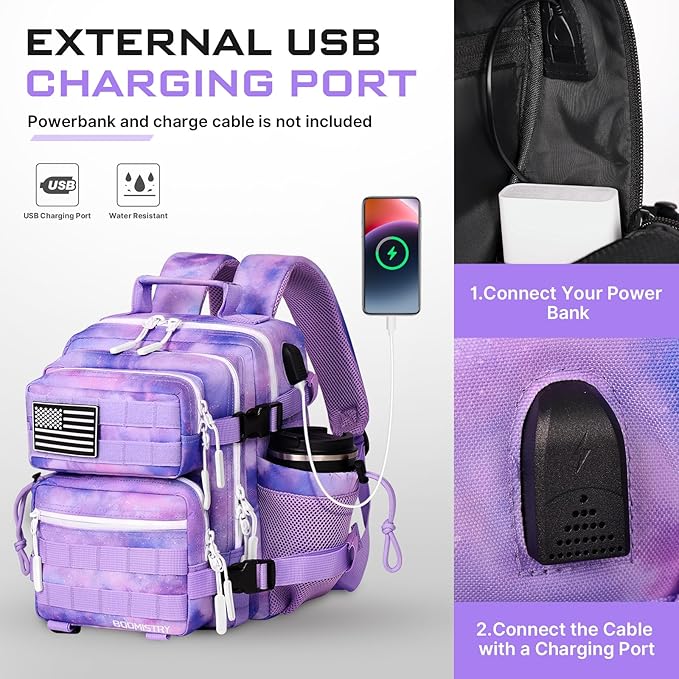 Boomistry 15L Mini Tactical Backpack Small Tactical Backpack for Women Military Backpack for Gym Hiking Daily (Purple Nebula-15L)