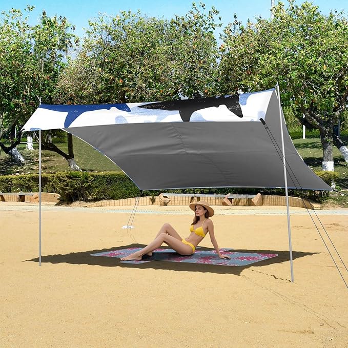 ALAZA Shark Pattern Beach Tent Sun Shelter Portable Canopy Sunshade for Outdoor Camping Picnics Backyard Fun 10x9 ft