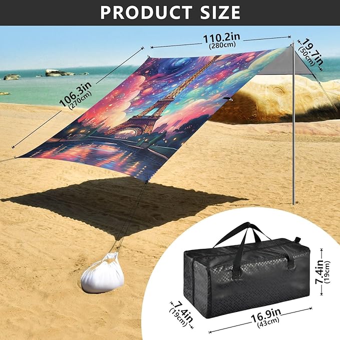 ALAZA Paris Magnificence of Eiffel Tower Nebula Beach Tent Sun Shelter Portable Canopy Sunshade for Outdoor Camping Picnics Backyard Fun 10x9 ft