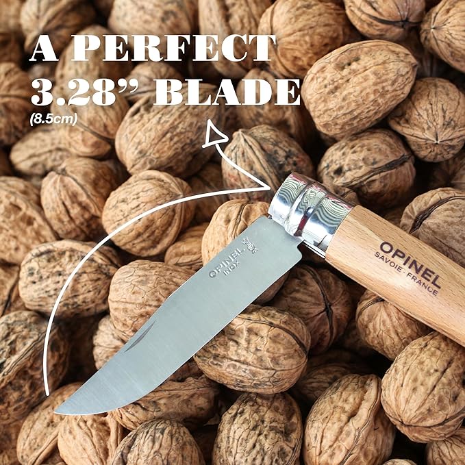 OPINEL No. 08 Stainless Steel Alpine Sheath Box Set INOX Number 8 Stainless Steel Folding Knife + Synthetic Leather Sheath for Safe Storage and Carry Belt Loop Attachment Lanyard Made in France