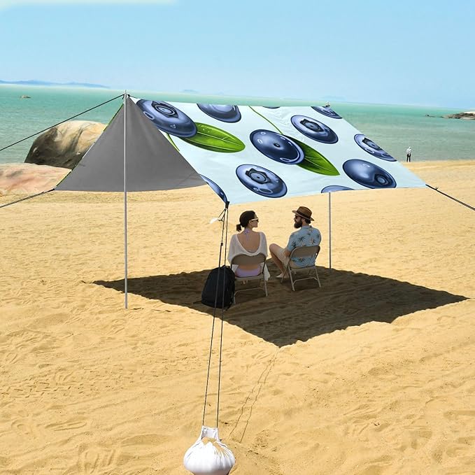 Beach Canopy with Windproof Ropes &amp Sandbags Beach Tent Sun Shade Sun Shelter for Camping Trips Fishing Backyard Fun or Picnics Blueberry