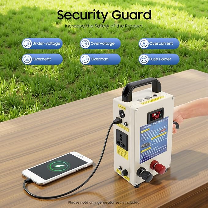 Hand Crank Generator 20A 15600mAh Portable Power Station High Power Manual Power Supply Emergency Charger with Handle&ampCable Lines for Field Operations Natural Disasters Survival Training