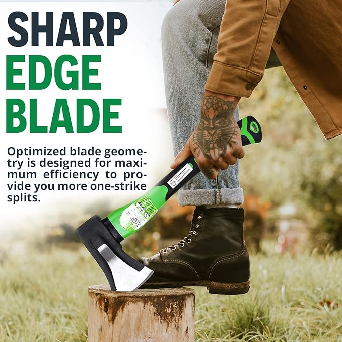 WilFiks Splitting Axe 15” Camping Hatchet for Chopping and Kindling Wood and Branches Forged Carbon Steel Hand Maul Tool for Gardening Fiberglass Shock Reduction Handle with Anti-Slip Grip