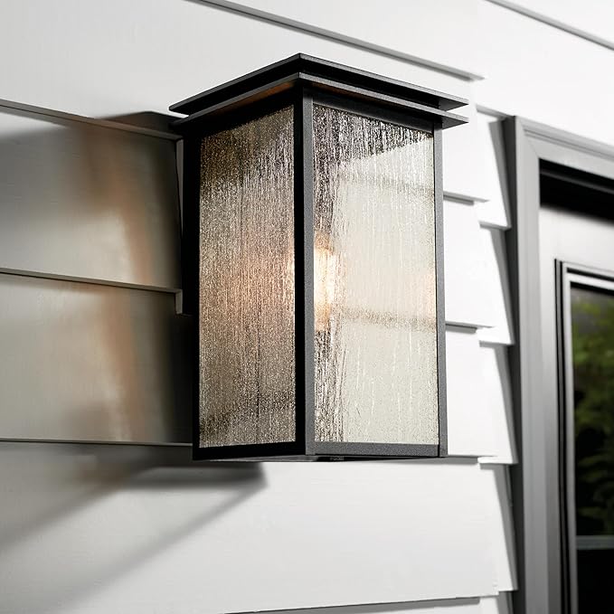 Kichler Arkville 14 1 Light Outdoor Wall Light with Clear Seeded Glass in Textured Black for Exterior Doors Walls Porch (14 x 8.5) 59541BKT