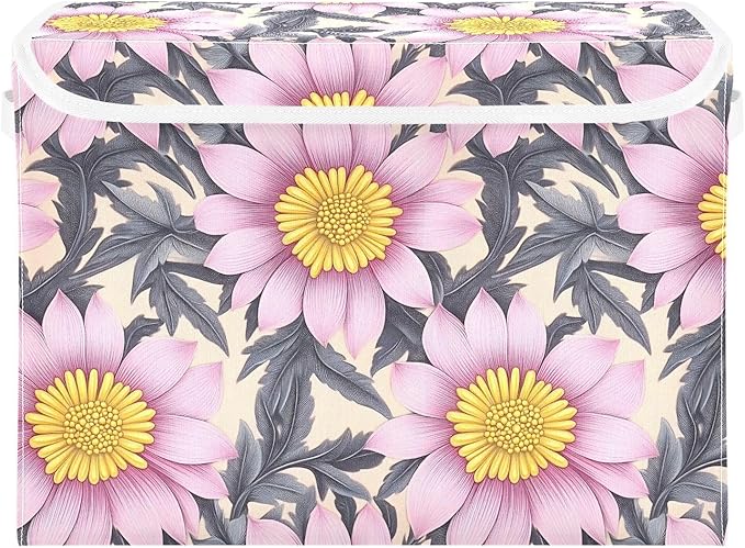 Storage Cube with Lid Aesthetic Floral Print 16.5×12.6×11.8 IN Collapsible Large Capacity Foldable Storage Basket Bin Organizer