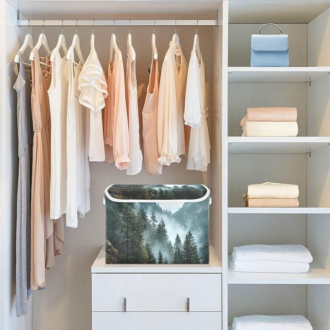 Collapsible Storage Bins with Lids Decorative Fabric Storage Cubes Closet Organizer and Storage Basket Boxes Containers for Clothes Box Chest Nursery Folding Rectangle Vivid Foggy Mountains