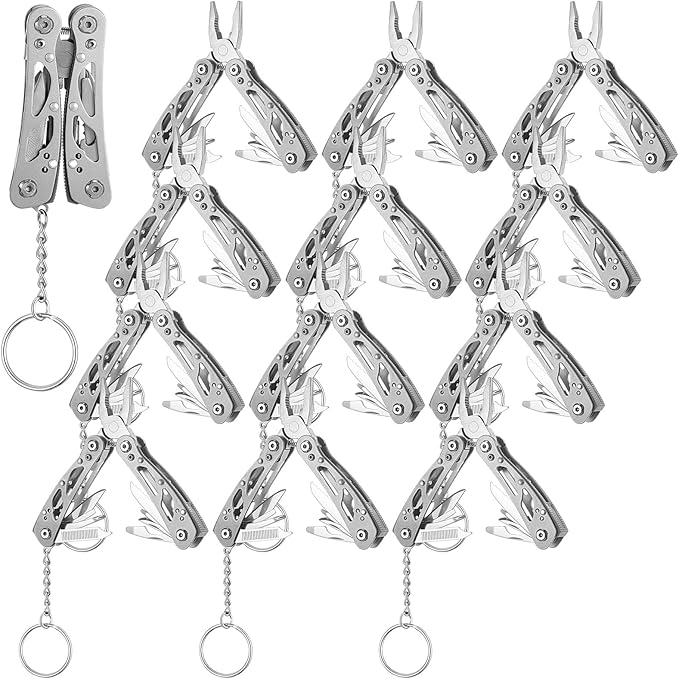 Lasnten 12 Pcs Small Multitool Pliers Gifts for Men Stainless Steel Small Multitool Mini Pliers Foldable Tools Bottle Opener Screwdriver Apply to Camping Dad Gifts (Grey)