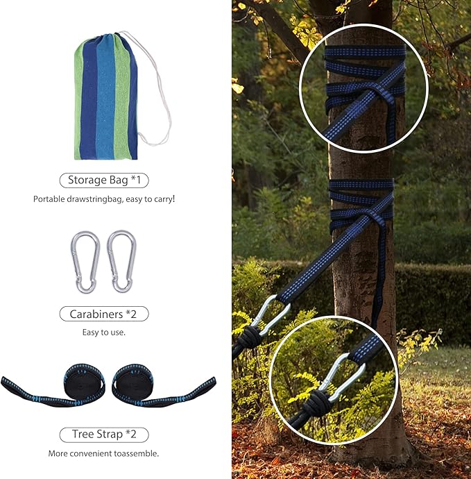 Cotton Hammock with Spreader BarPortable Camping Hammock with Travel BagTree Straps KitPerfect for GardenPatio and Backyard Blue/Green