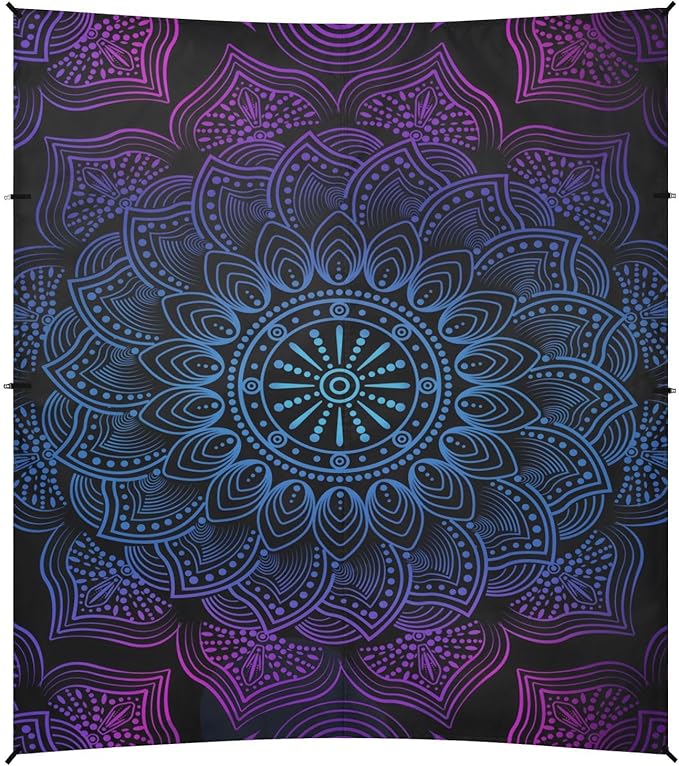 ALAZA Rainbow Mandala Boho Lotus Beach Tent Sun Shelter UPF50+ Protection Beach Shade Canopy w/ 4 Sandbags for Outdoor Camping Fishing Backyard Fun Picnic 10x9 ft
