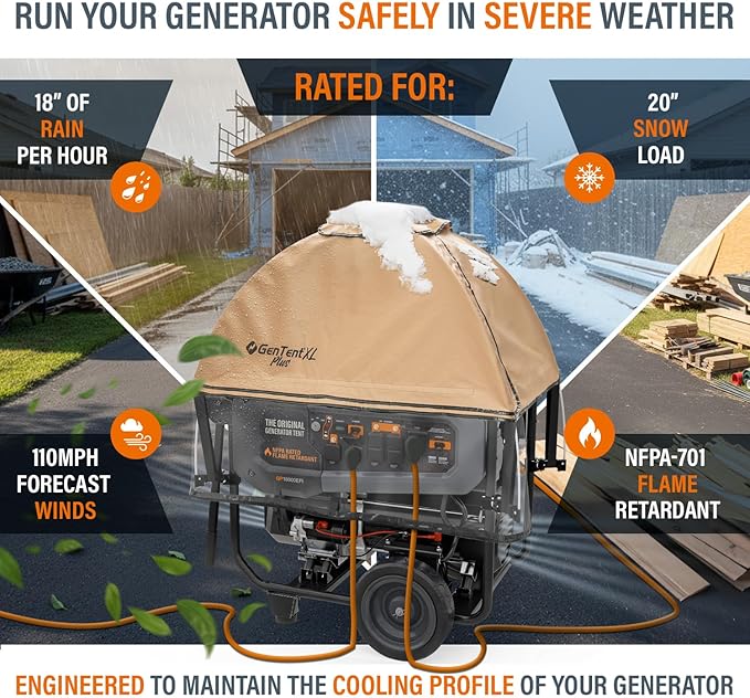 GenTent XL Open Frame Running Cover – Universal Kit Generator Tent for Larger Generators (Tan XL - Plus)