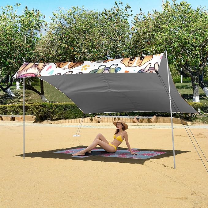 ALAZA Cute Rainbow Dogs Puppy Beach Tent Sun Shelter UPF50+ Protection Beach Shade Canopy w/ 4 Sandbags for Outdoor Camping Fishing Backyard Fun Picnic 10x9 ft